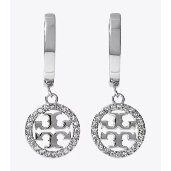 Tory Burch Silver Miller Logo Pave Chainlink Necklace & Dangle Earring Set - Picture 5 of 10